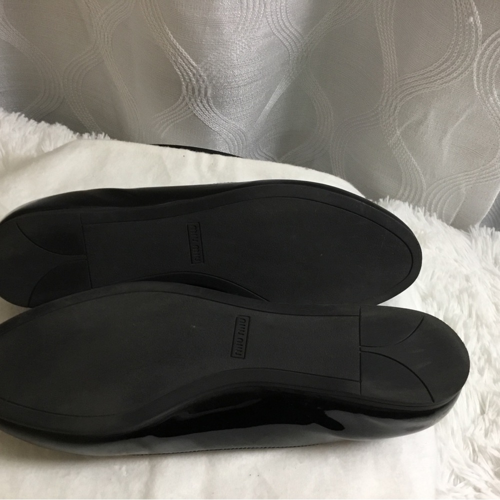 Miu Miu Black Patent Leather Jeweled Swarovski Crystals Ballet Flats - Picture 9 of 10